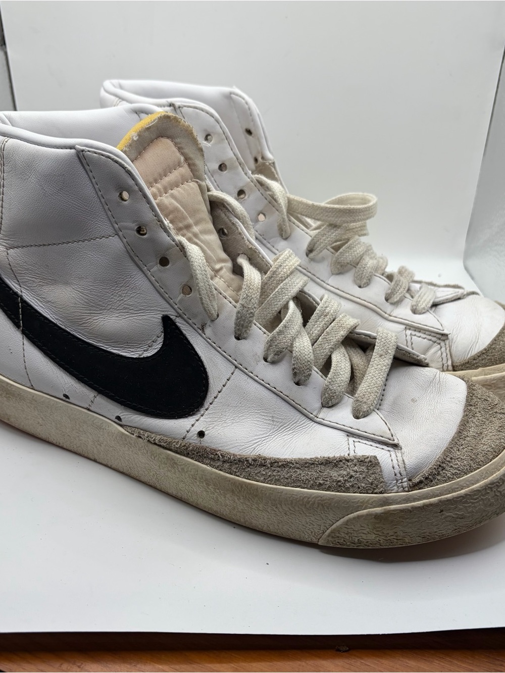 Nike White and Black High-Top Sneakers with Suede Toe